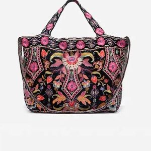 Embroidered velvet tote